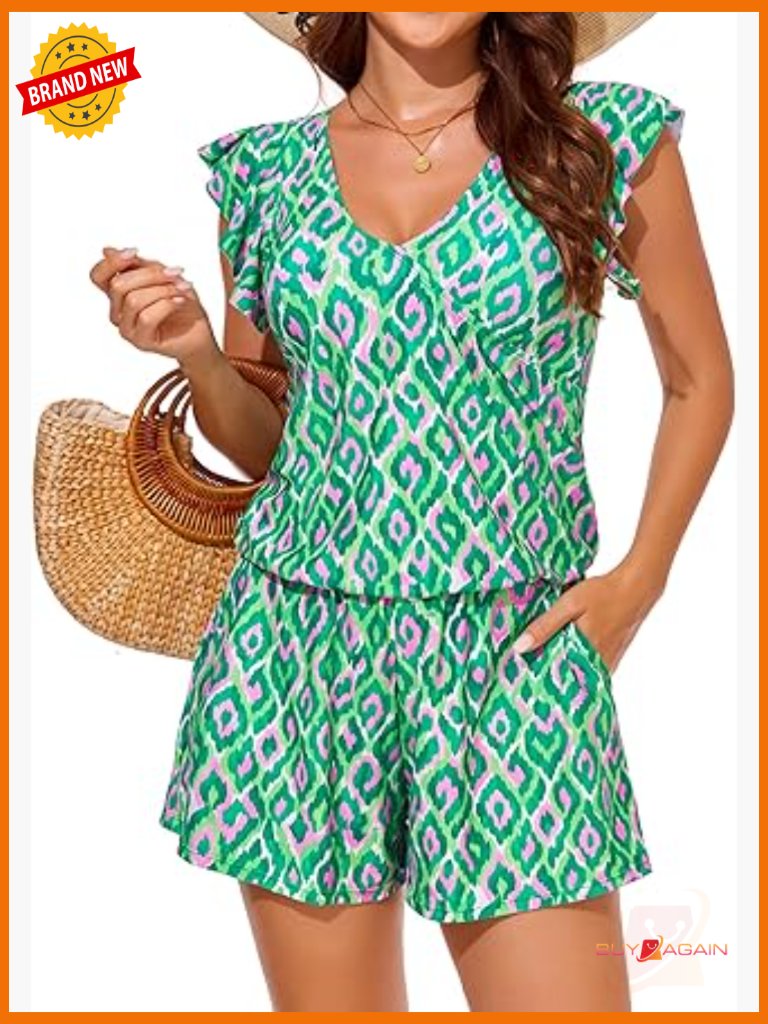 Swim Romper With Built-In Bra And Pockets Modest One Piece Full Coverage